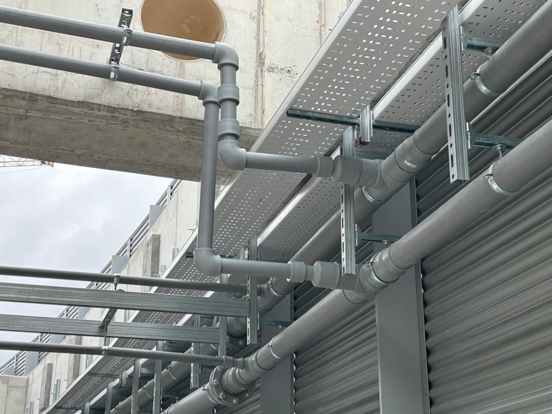 Close-up of NIRON PP-RCT piping system by NUPI, made with Borealis raw materials—engineered to meet the demands of modern infrastructure.