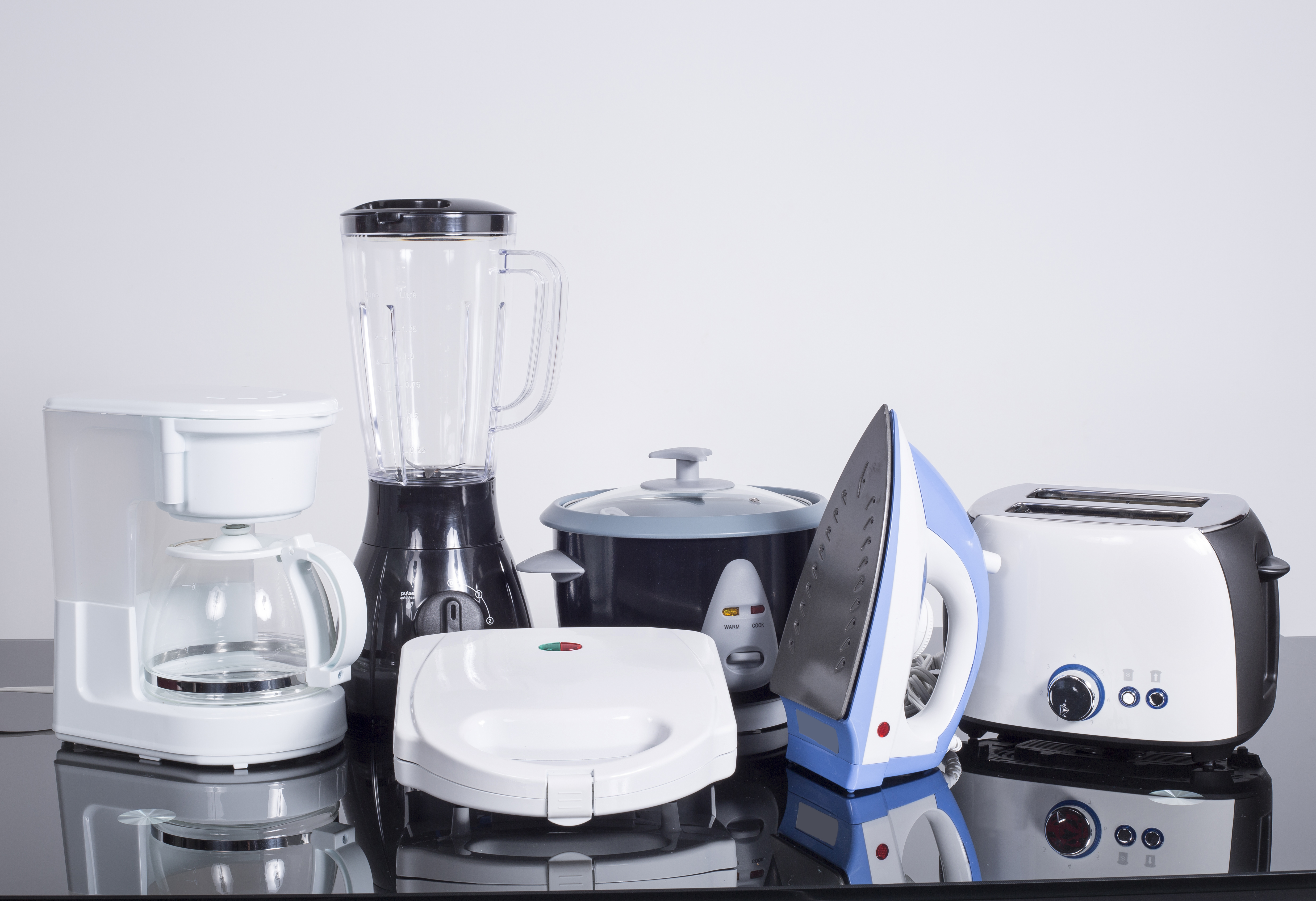 Coffee machine, toaster, blender, iron