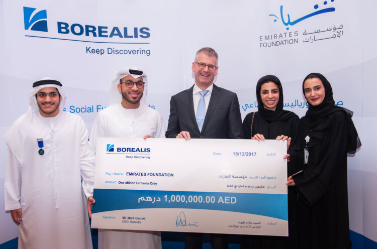 Photo: Mr Salem Al Katheeri, Director- Support Services/  Emirates Foundation (center) and Mark Garrett, Borealis Chief Executive.