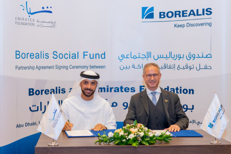 photo: Partnership Agreement between Borealis and Emirates Foundation signed by Alfred Stern, Borealis CEO & H.E. Ahmed Al Shamsi, Acting CEO Emirates Foundation.