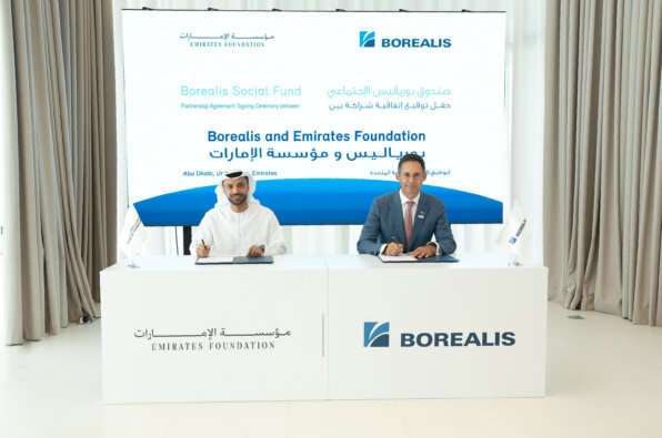 Photo: Borealis CEO Stefan Doboczky and H.E. Ahmed Talib Al Shamsi, CEO of the Emirates Foundation, celebrate 15 years of purpose-driven partnership at the signing ceremony event in Abu Dhabi.